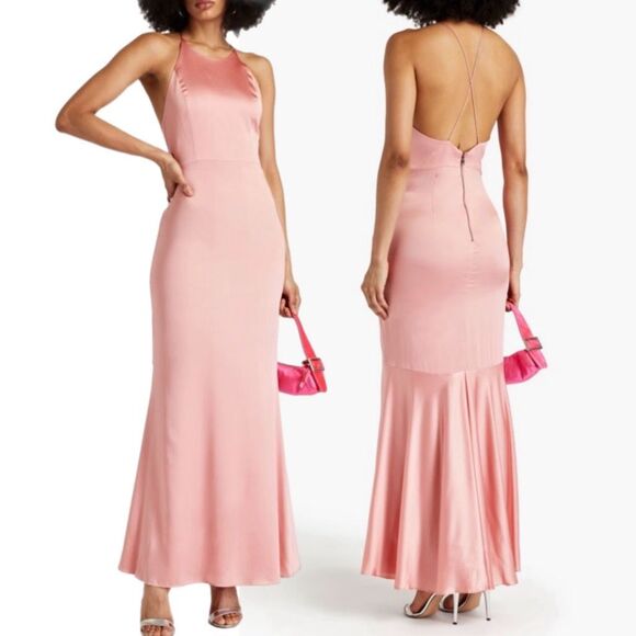 NWT Alice + Olivia Samia Silk-blend Satin Gown in Baby Pink.  Size 4 - Picture 1 of 16